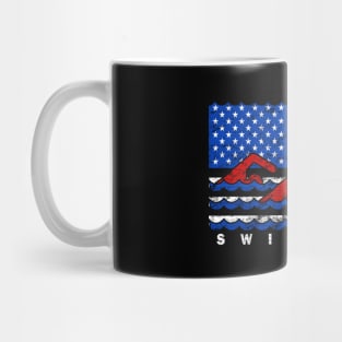 Swiming American Flag USA Distressed Red White and Blue Swimming Mug